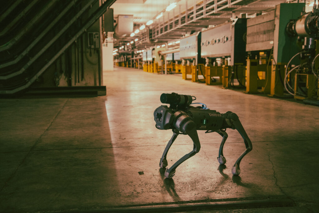 Robot dog, officially called CERNquadbot, taking radiation measurements in the North Area target hall (Image: M. Struik/CERN).